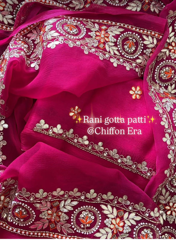 Maharani Rani Pure Chiffon Gotta Patti Multi-Work Saree with Heavy Work Blouse
