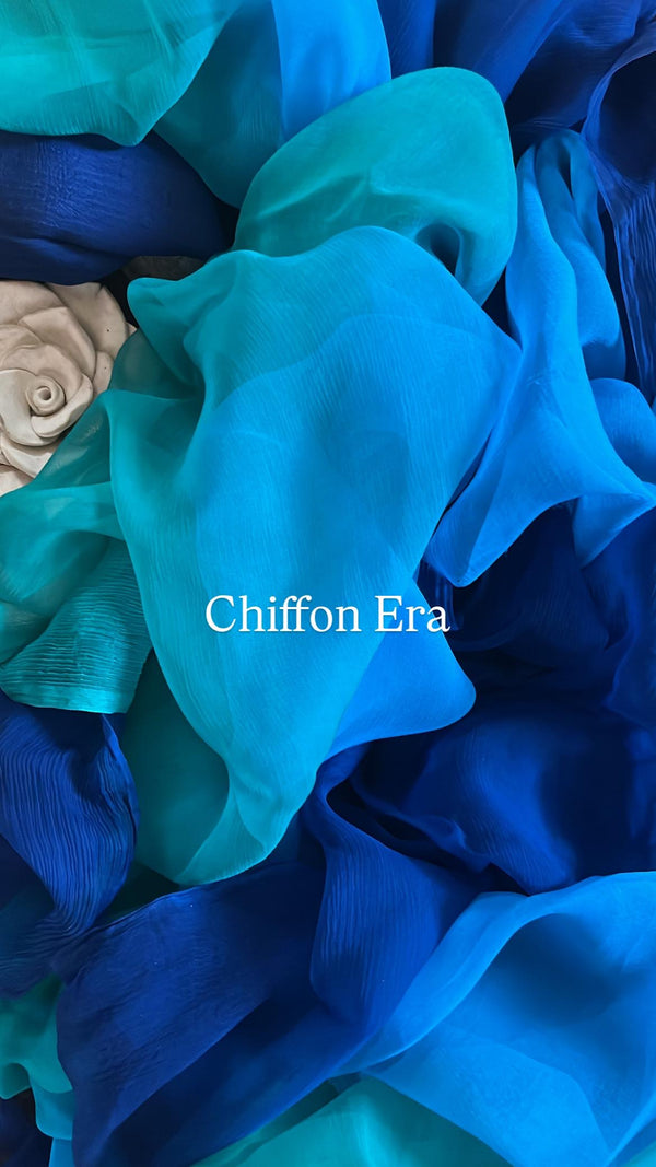 Platinum Chiffon Ombré Shade Peacock Saree with Crepe Blue Blouse