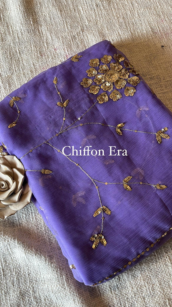 Lilac Pure Chiffon Handcrafted Jaal Saree