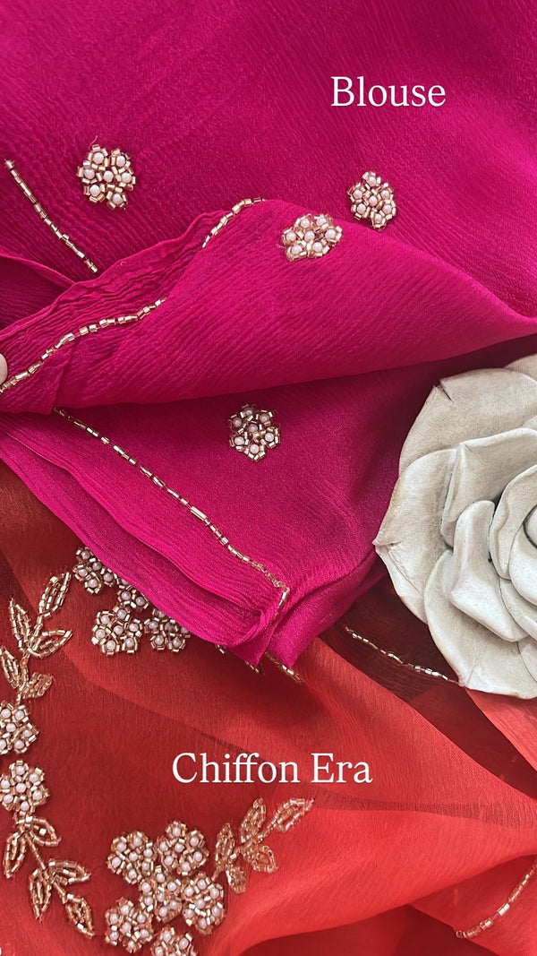 Kutdaana tiara handcrafted Saree with Work Crepe Blouse