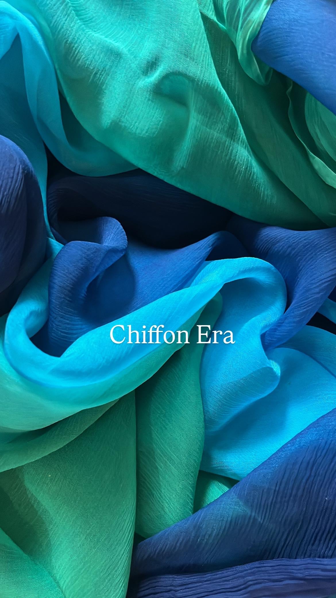 Platinum Chiffon Ombré Shade Peacock Saree with Crepe Blue Blouse