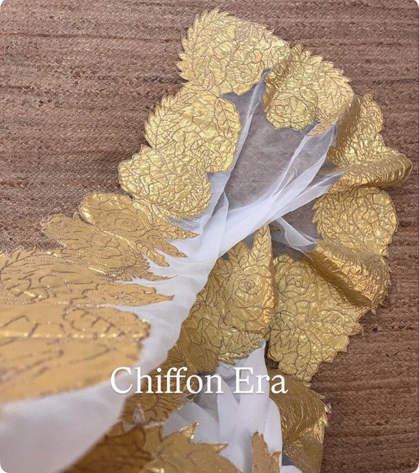 Saree Supremacy – Ivory Chiffon Saree with Gold Gotta Embellishments & Cutwork