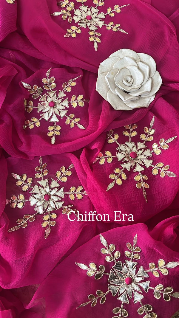 Pure Chiffon Handcrafted Gotta Booti Saree with Crepe Blouse