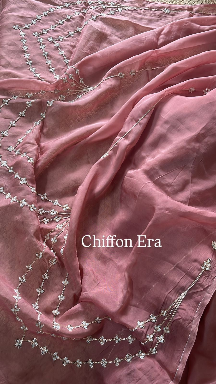 Cinnamon Pure Silk Organza Handcrafted Saree with Heavy Blouse