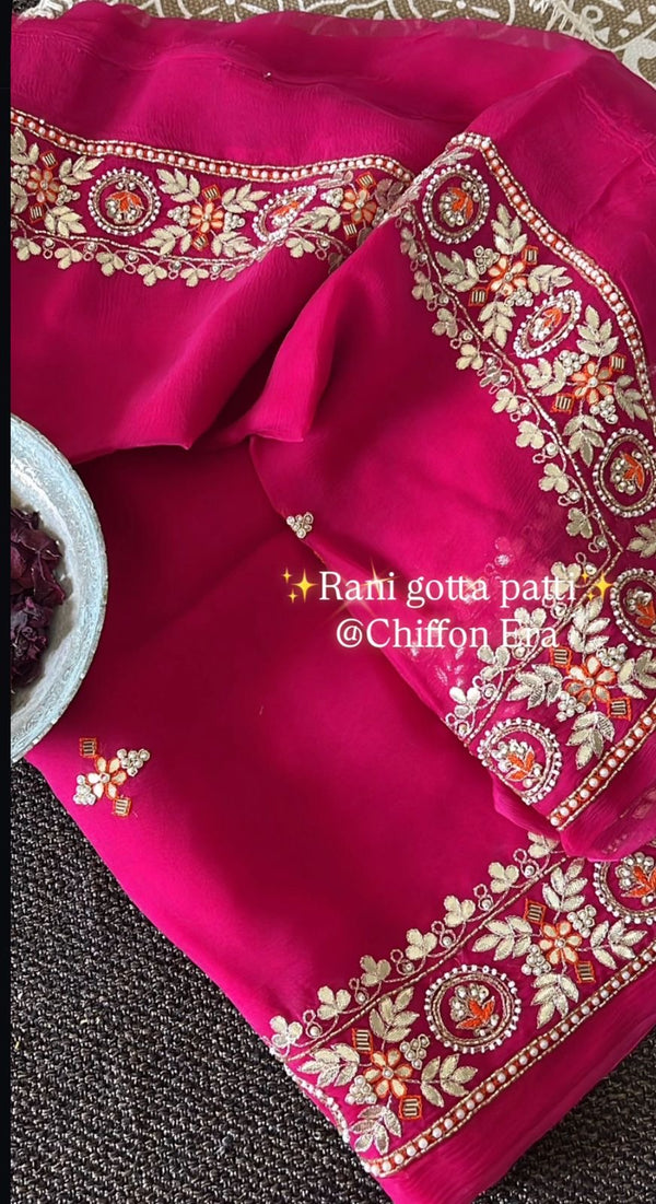 Maharani Rani Pure Chiffon Gotta Patti Multi-Work Saree with Heavy Work Blouse