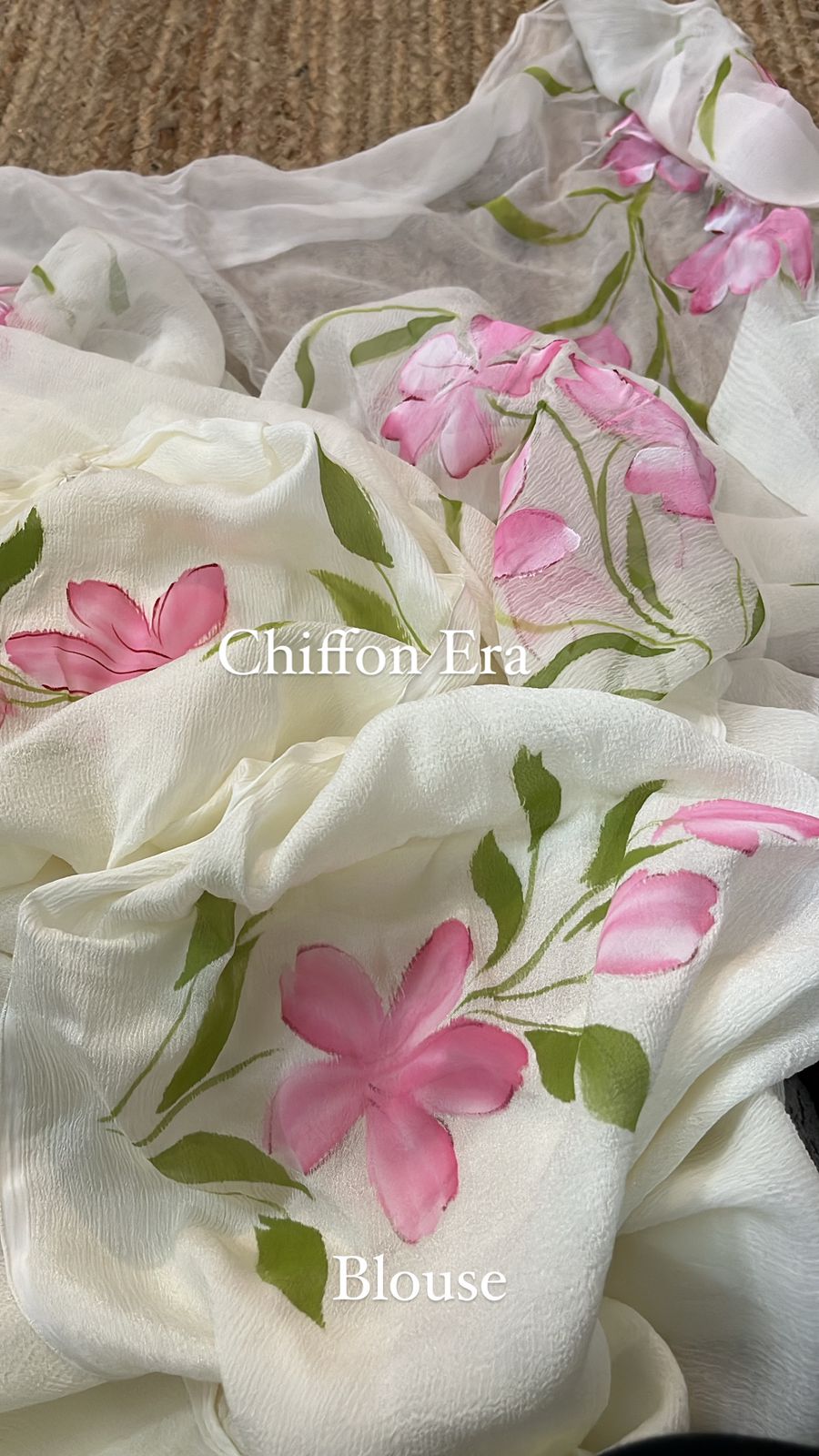 Ivory Pure Chiffon Lotus Jaal Handpainted Saree