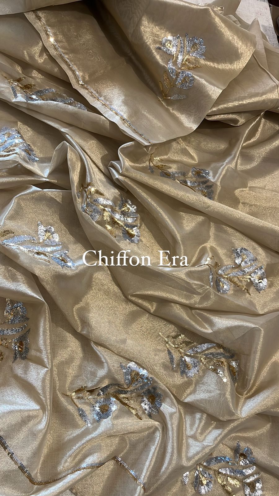 Pure Zari Tissue Saree with Handcrafted Sequin Work