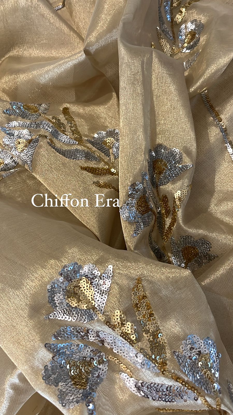 Pure Zari Tissue Saree with Handcrafted Sequin Work