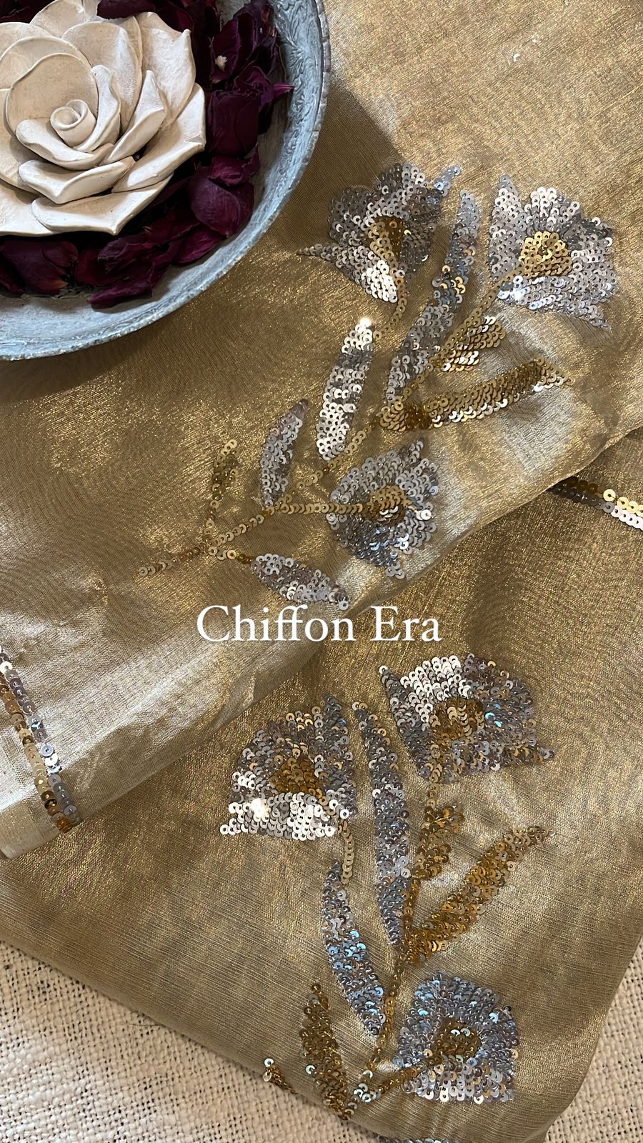 Pure Zari Tissue Saree with Handcrafted Sequin Work