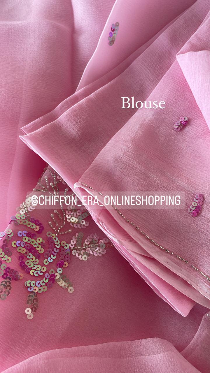 Pink rose handcrafted saree with crepe blouse