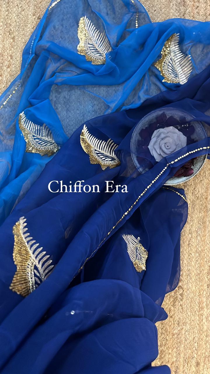 Pure chiffon blue ombré shaded saree with crepe blouse