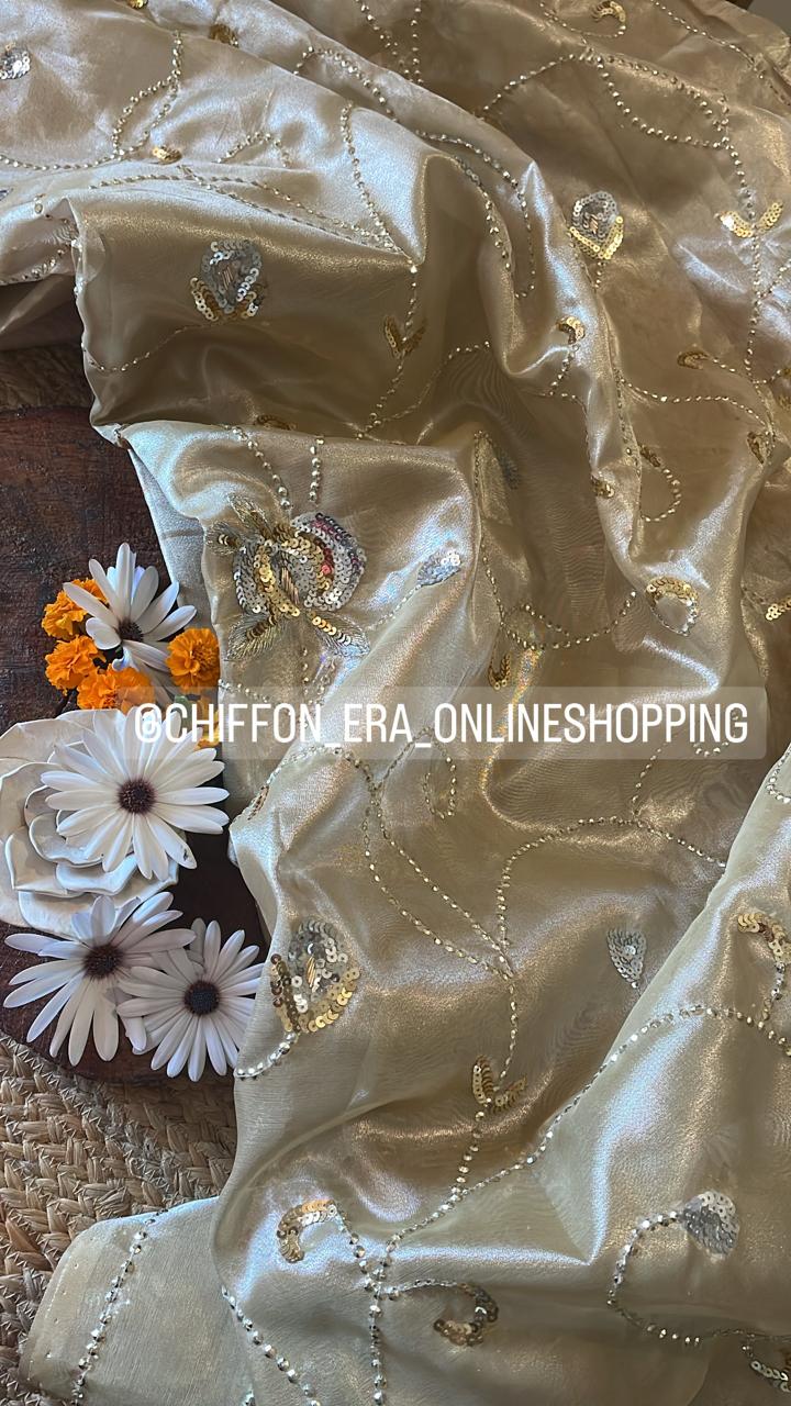 Gold Pure Tissue Handcrafted Jaal Saree with Blouse