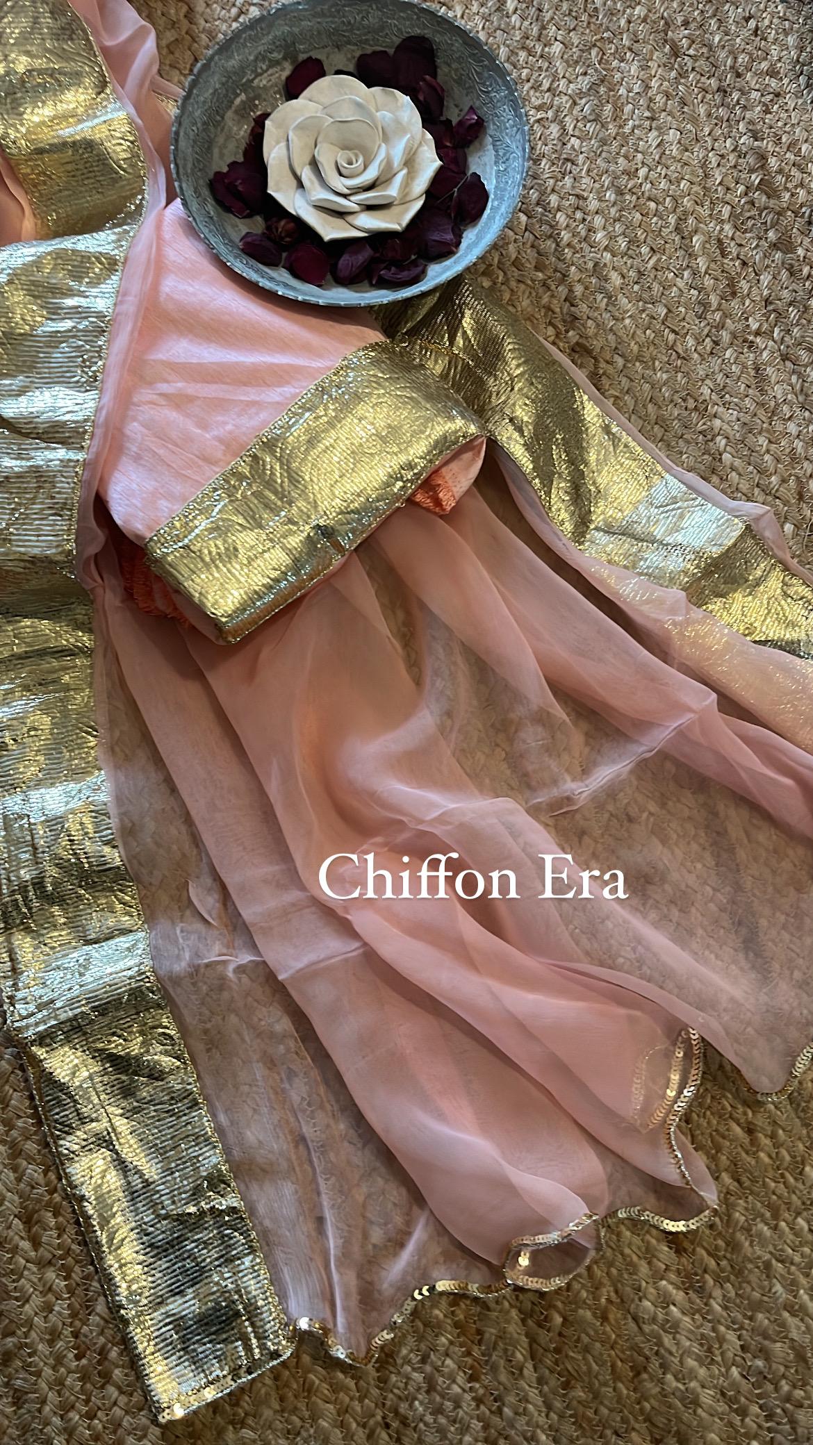 Vintage Pink Laffa Border Saree with Raw Silk Blouse