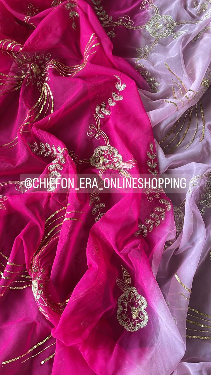 Double diamond pure chiffon handcrafted zari saree with crepe blouse