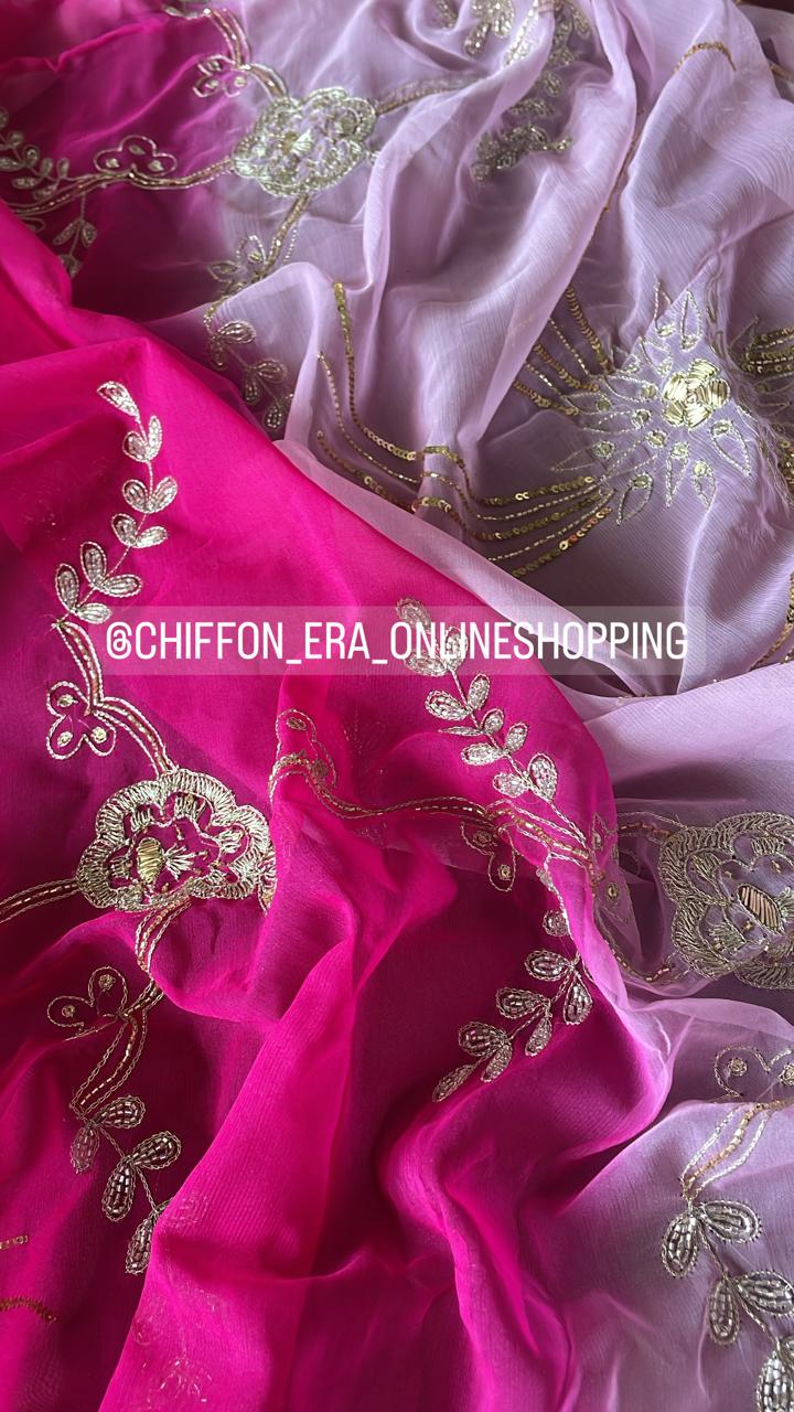 Double diamond pure chiffon handcrafted zari saree with crepe blouse