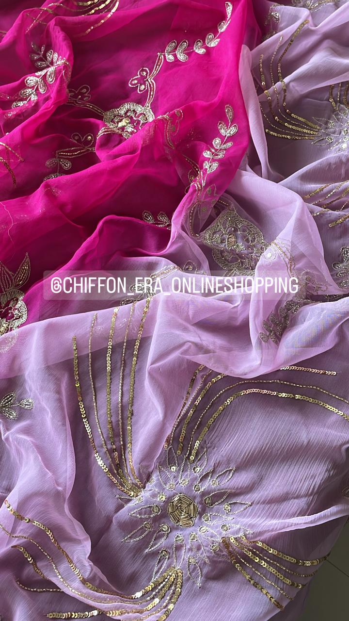 Double diamond pure chiffon handcrafted zari saree with crepe blouse