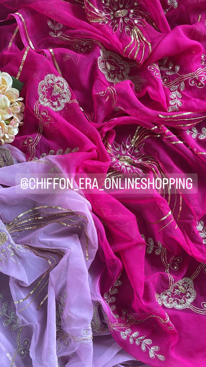 Double diamond pure chiffon handcrafted zari saree with crepe blouse