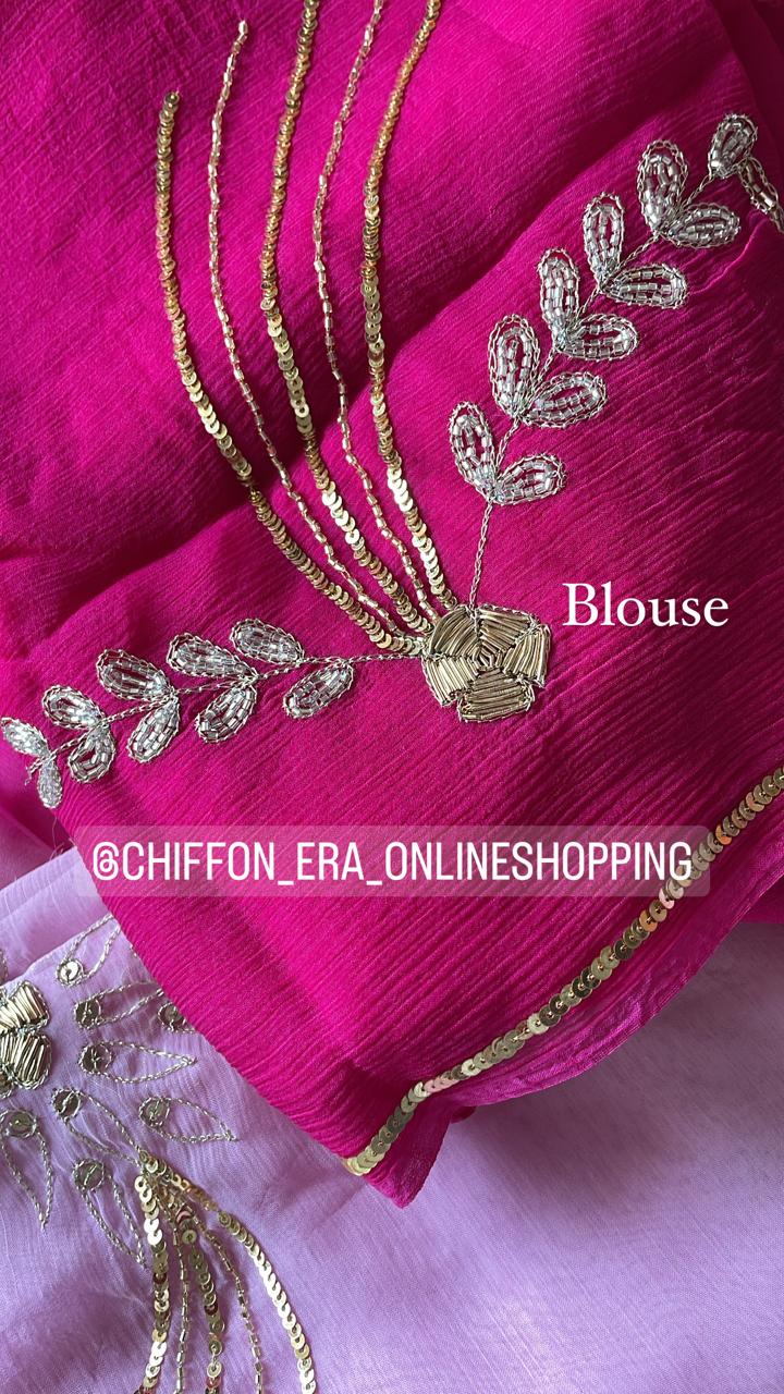 Double diamond pure chiffon handcrafted zari saree with crepe blouse