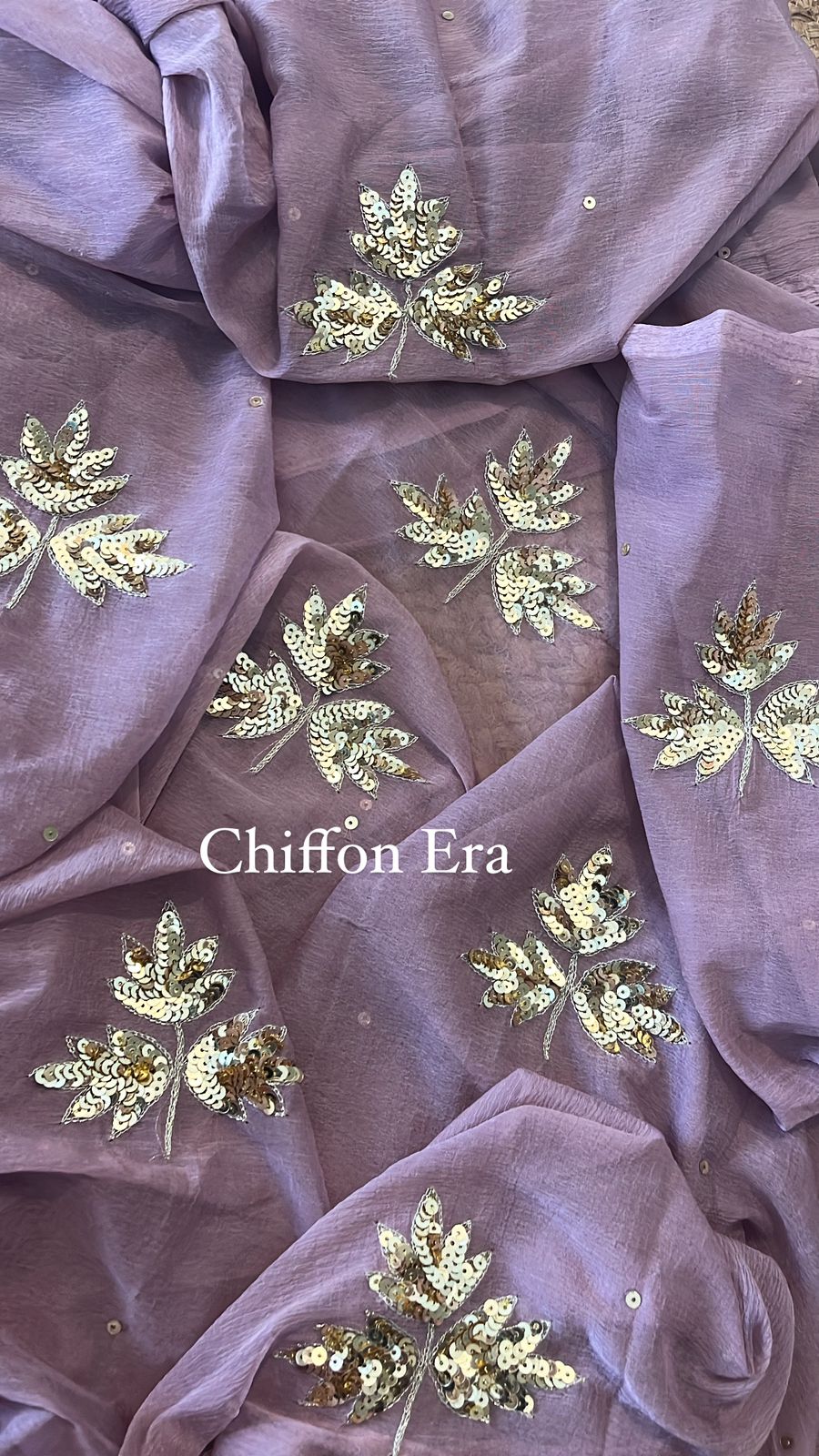 Mauve Mepal Leaf Handcrafted Chiffon Saree with Blouse