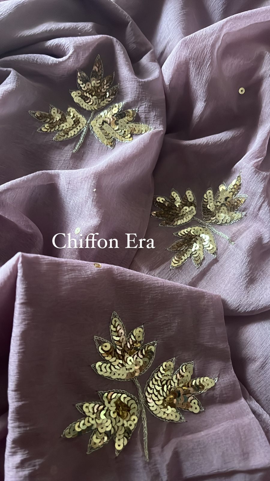 Mauve Mepal Leaf Handcrafted Chiffon Saree with Blouse