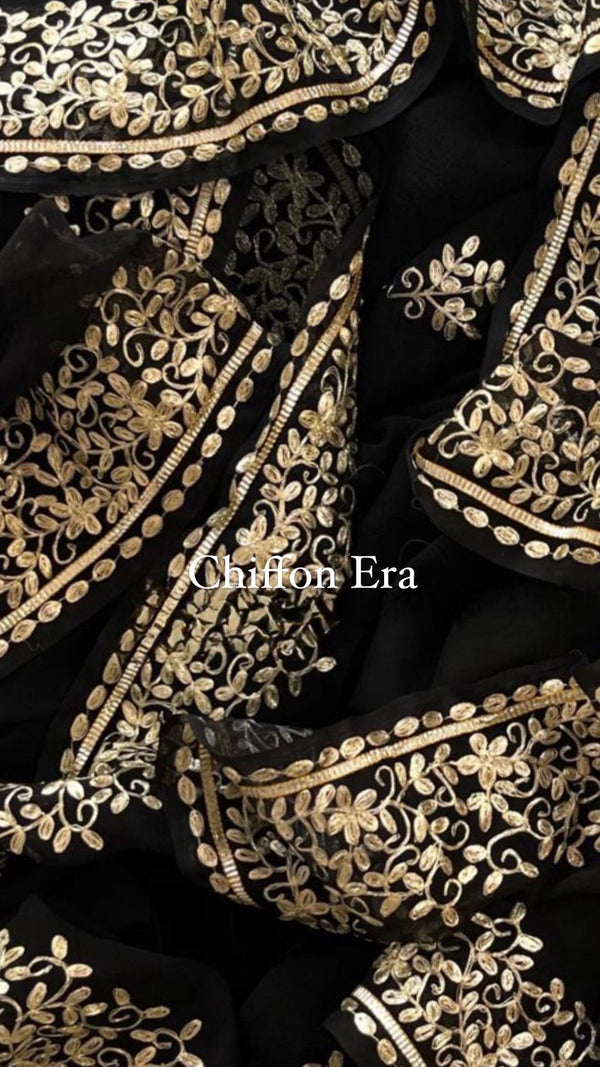 Black Pittman Zari Handcrafted Saree with Crepe Work Blouse