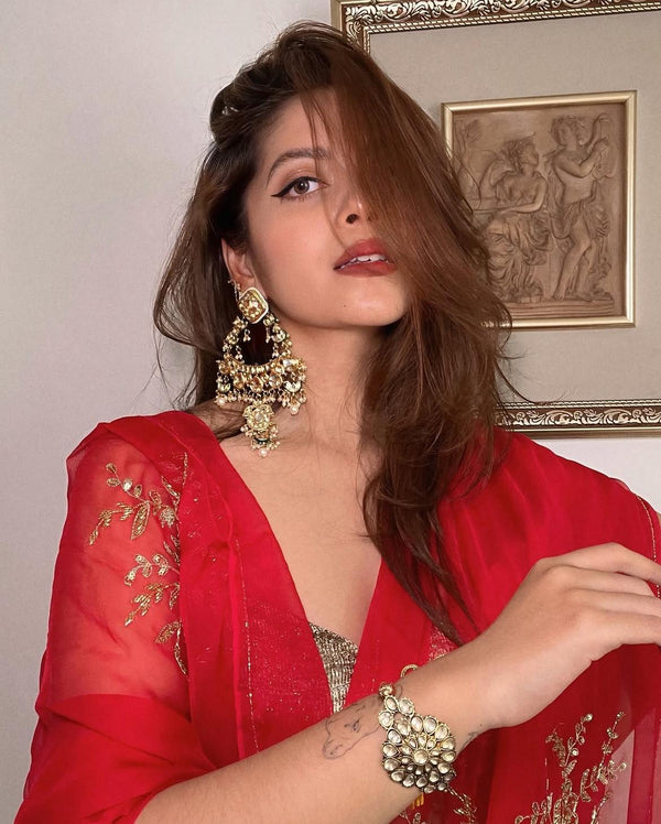 (Copy) Deep Red Pure Chiffon Handcrafted Saree with Crepe Work Blouse