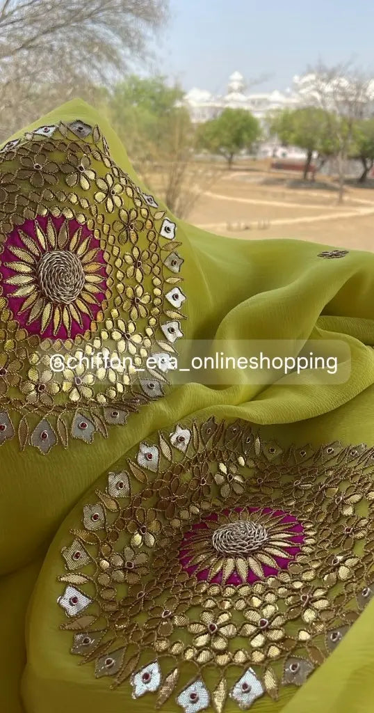 Pure Chiffon Handcrafted Saree