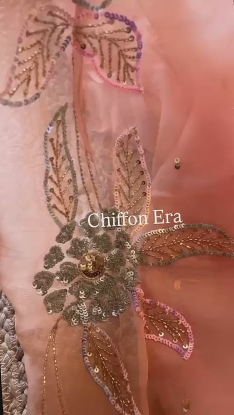 Organza Silk Ombré Saree with All-Over Embellished Work & Crepe Blouse