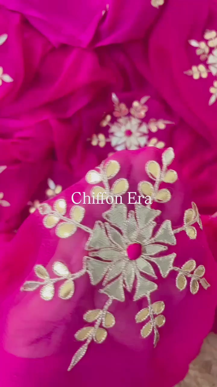 Pure Chiffon Handcrafted Gotta Booti Saree with Crepe Blouse