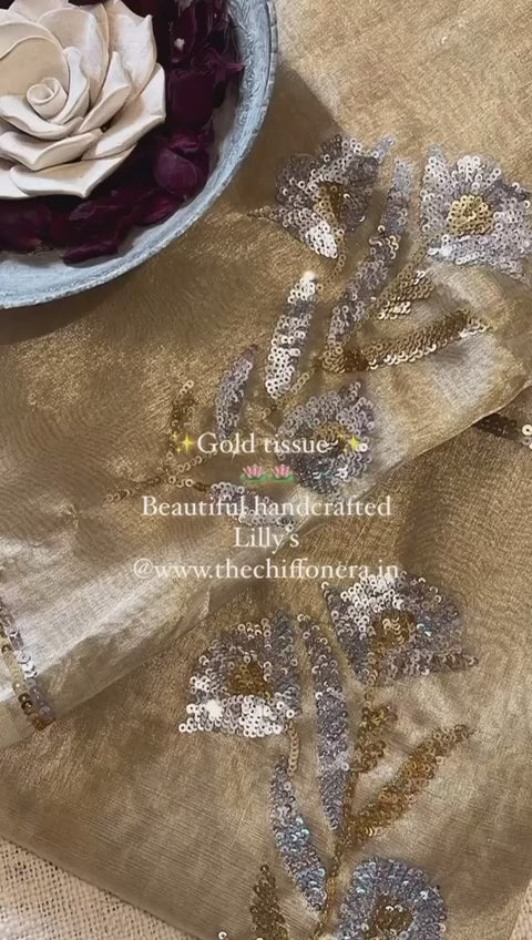 Pure Zari Tissue Saree with Handcrafted Sequin Work