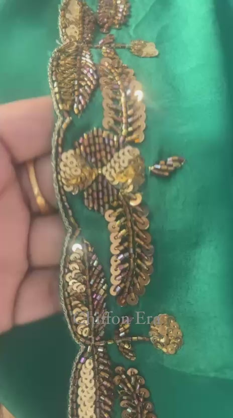 Designer Teal Chiffon Saree with Hand Embroidered Sequin Floral Work | Festive & Wedding Wear Saree