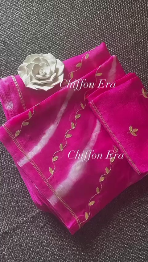 Pure Chiffon Handcrafted Gotta Patti Leheriya Saree with Crepe Blouse