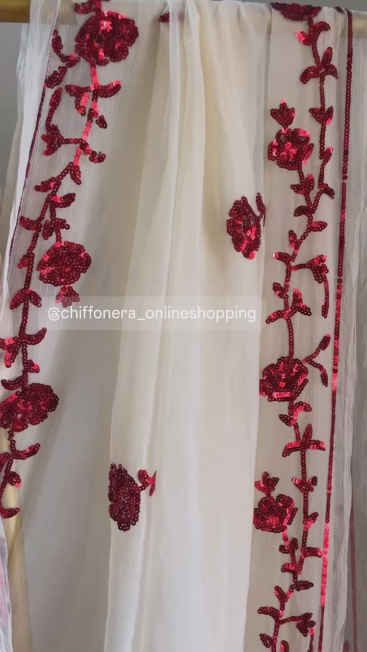 Ivory rose Bella border saree with crepe work blouse